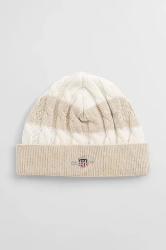 ČEPICE GANT SHIELD STRIPED COTTON CABLE BEANIE LIGHT BEIGE MELANGE