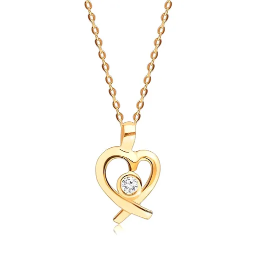 Briliantový náhrdelník ze žlutého zlata 585 - kulatý briliant v obrysu srdce, tenký řetízek