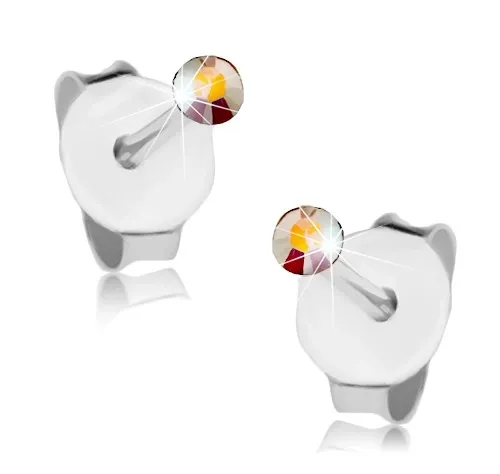 Stříbrné náušnice 925, drobný krystalek Swarovski s duhovým leskem