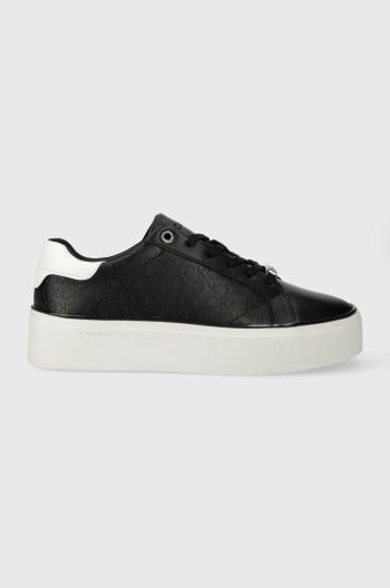 Kožené sneakers boty Calvin Klein FLATFORM C LACE UP - MONO MIX černá barva, HW0HW01870