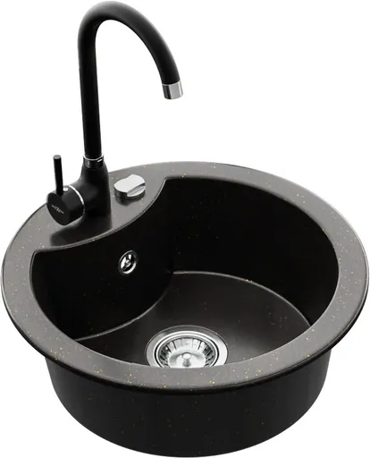 MEXEN/S Diego granitový dřez 1-miska včetně baterie Telma, černá/zlatý 6512-75-670200-70