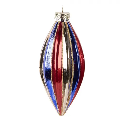 Zlatá skleněná ozdoba špičatá baňka s barevnými pruhy - Ø 6*13 cm Clayre & Eef