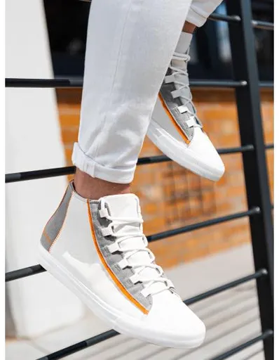 Pánské tenisky s kontrastními prvky – bílé V1 OM-FOTH-0140