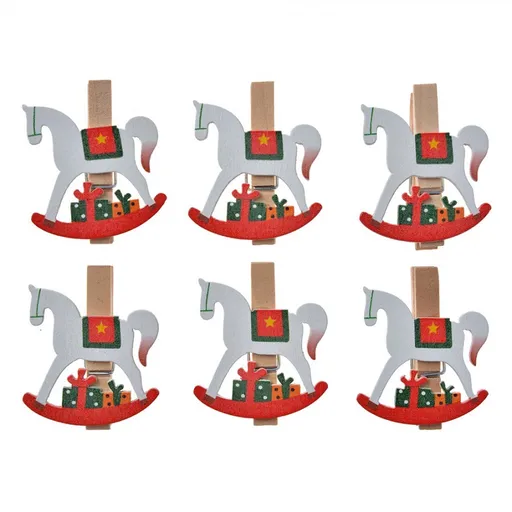 Set 6ks malý dřevěný kolíček s houpacími koníky - 4*1*4 cm 65637