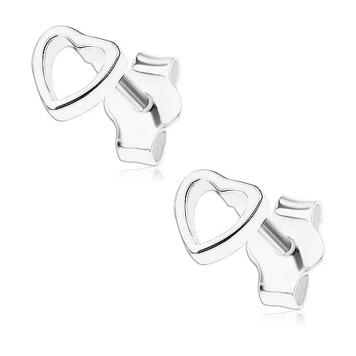 Náušnice, stříbro 925, malé souměrné srdíčko - kontura