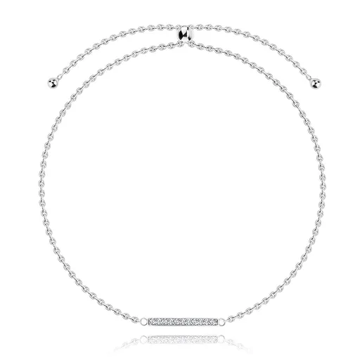 Stříbrný náramek 925, navlékací - jemný řetízek, obdélník s čirými zirkony