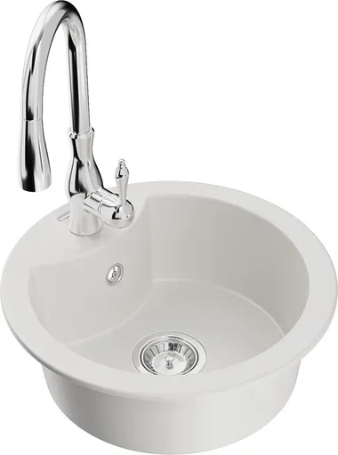 MEXEN/S Diego granitový dřez 1-miska včetně baterie Savita, bílá 6512-20-672601-00