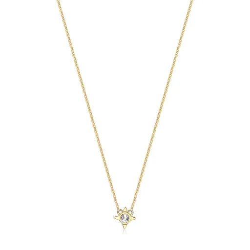 S'Agapõ Půvabný pozlacený náhrdelník Hvězda s krystalem Click SCK06