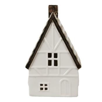 Béžová dekorace porcelánový domek s Led světýlky Christmas House L - 10*8*16 cm 6CE1597L