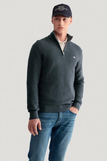 SVETR GANT TEXTURED COTTON H-ZIP ANTRACIT MELANGE