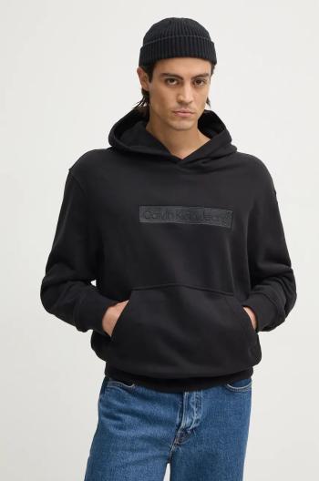 Bavlněná mikina Calvin Klein Jeans pánská, černá barva, s kapucí, s aplikací, J30J326147