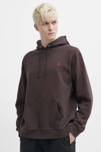 Bavlněná mikina Gramicci One Point Hooded Sweatshirt pánská, hnědá barva, s kapucí, hladká