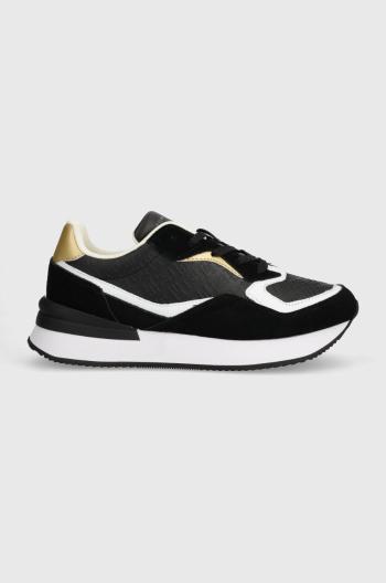 Kožené sneakers boty Tommy Hilfiger LUX MONOGRAM RUNNER černá barva, FW0FW07816