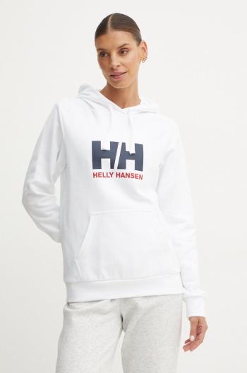 Bavlněná mikina Helly Hansen HH LOGO 2.0 dámská, bílá barva, s kapucí, s potiskem, 34460