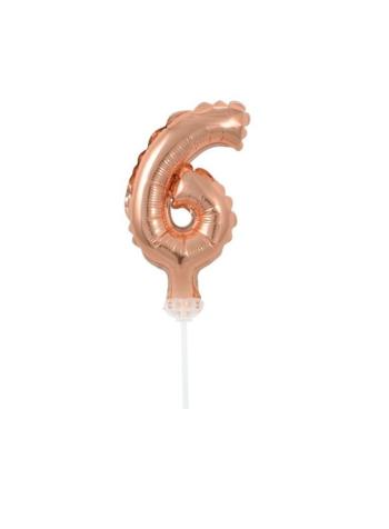 Balón foliový číslice růžovozlatá - Rose Gold 12,5 cm - 6 s držákem - BALONČ