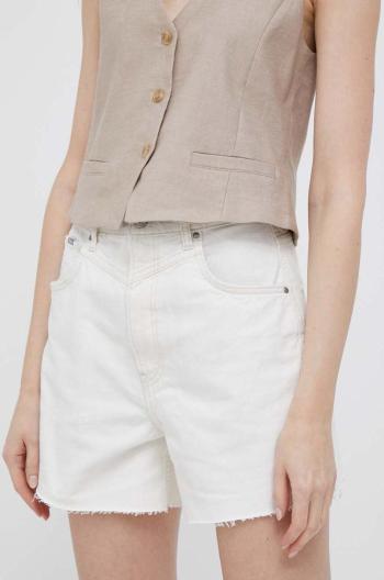 Džínové šortky Pepe Jeans Rachel dámské, béžová barva, hladké, high waist