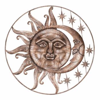 Decor metalic de perete Soare și lună cupru , 68 x4 x 68 cm