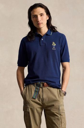 Bavlněné polo tričko Polo Ralph Lauren tmavomodrá barva, s aplikací, 710867574