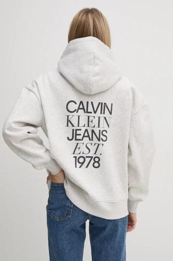 Mikina Calvin Klein Jeans dámská, šedá barva, s kapucí, s potiskem, J20J224911