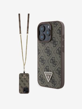 Guess PU 4G Strass Triangle Metal Logo Zadní Kryt + Crossbody Popruh pro iPhone 16 Pro Max Brown Telefontok Lila