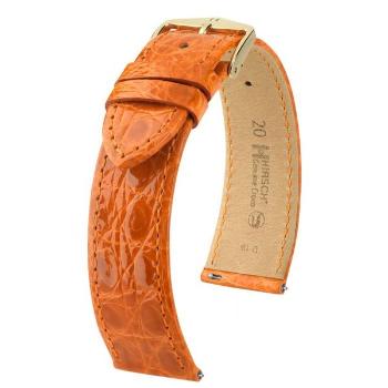 Řemínek Hirsch Genuine Croco - oranžový, lesk - 17 mm - M – Střední délka - 14 mm - Zlatá