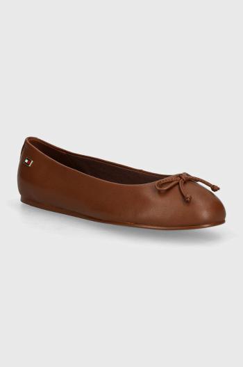 Kožené baleríny Tommy Hilfiger ESSENTIAL CHIC BALLERINA hnědá barva, FW0FW08059