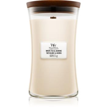 Woodwick White Tea & Jasmine vonná svíčka s dřevěným knotem 609.5 g