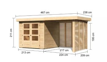 Dřevěný zahradní domek ASKOLA 2 s přístavkem Lanitplast 240 cm