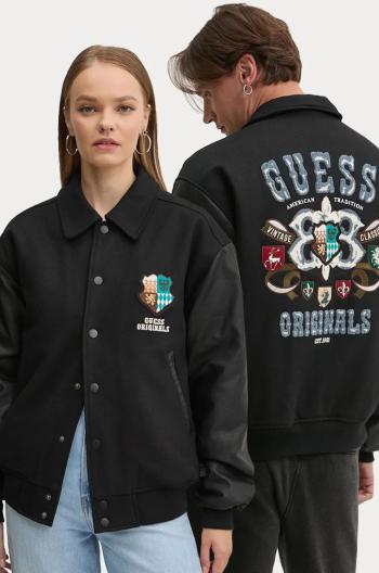 Bunda s příměsí vlny Guess Originals černá barva, přechodná, oversize, M4BL50 WEI00