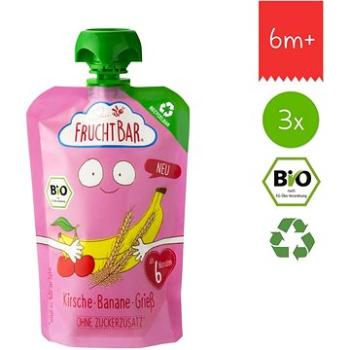 FruchtBar BIO 100% recykovatelná ovocná kapsička s banánem, višněmi a krupicí 3× 100 g (8594205750058)