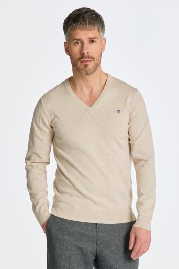 SVETR GANT CLASSIC COTTON V-NECK LIGHT BEIGE MELANGE