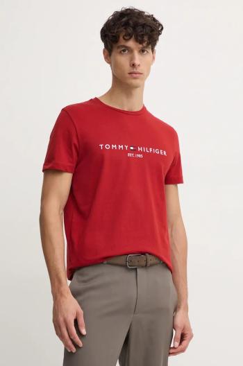 Bavlněné tričko Tommy Hilfiger červená barva, s aplikací