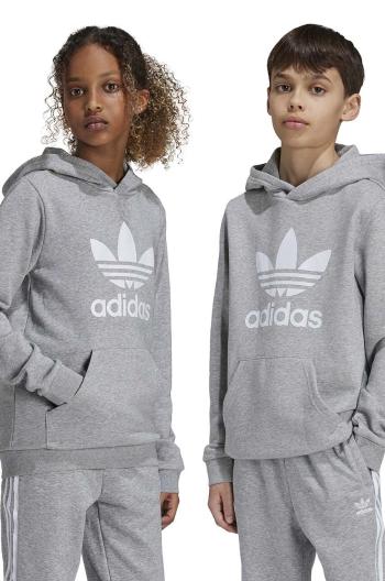 Dětská mikina adidas Originals TREFOIL HOODIE šedá barva, s kapucí, s potiskem, IY7442