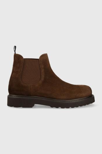 Semišové kotníkové boty Tommy Jeans TJM CHELSEA HIGH BOOT pánské, hnědá barva, EM0EM01205