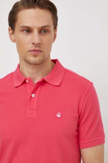 Bavlněné polo tričko United Colors of Benetton růžová barva