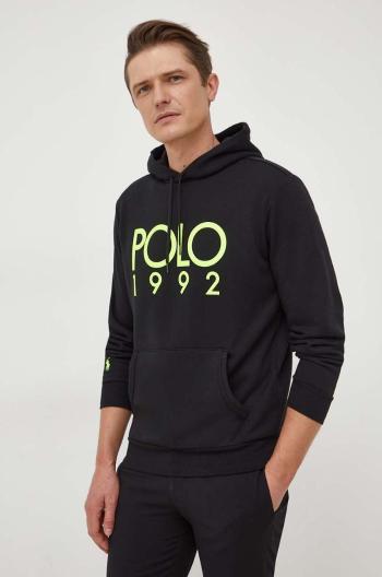 Mikina Polo Ralph Lauren pánská, černá barva, s kapucí, s potiskem, 710926979