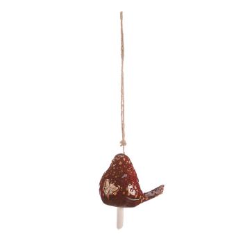 Keramický závesný zvonček Vtáčik, hnedá, 13 x 45 x 9 cm
