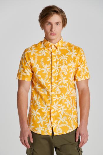 KOŠILE GANT REG COTTON LINEN PALM SS SHIRT MEDAL YELLOW