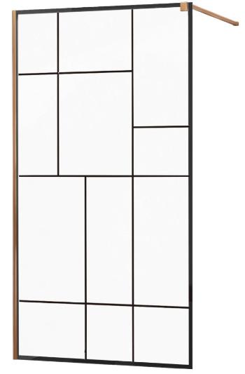 MEXEN/S KIOTO Sprchová zástěna WALK-IN 70x200 cm 8 mm, růžové zlato, černý vzor 2 800-070-101-60-78