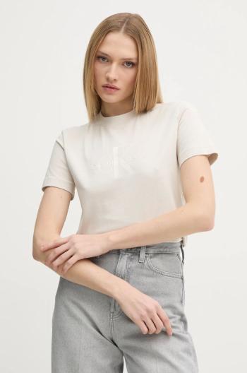 Bavlněné tričko Calvin Klein Jeans béžová barva, J20J224983