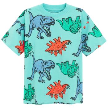 Tričko s krátkým rukávem s dinosaury -tyrkysové - 128 TURQUOISE