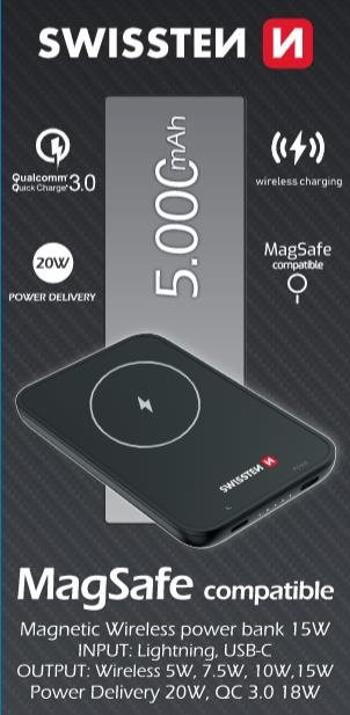 Power bank Swissten Power Bank for iPhone 12 (MagSafe compatible) 5000 mAh