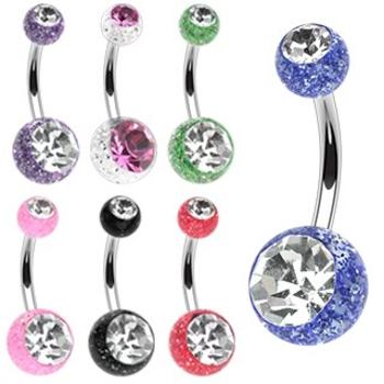 Piercing do pupka gulička trblietky, zirkón - Farba zirkónu: Číra - C