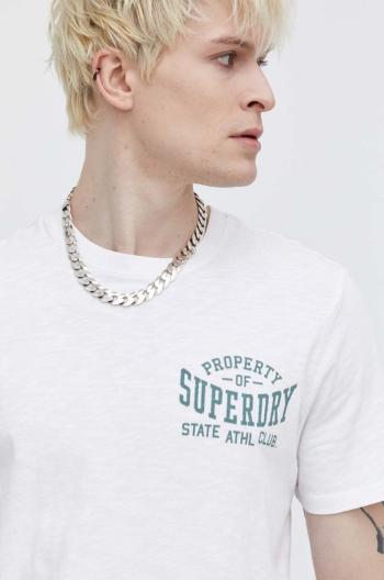 Bavlněné tričko Superdry bílá barva, s potiskem