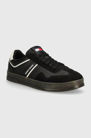 Sneakers boty Tommy Jeans TJM LEATHER RETRO CUPSOLE černá barva, EM0EM01414