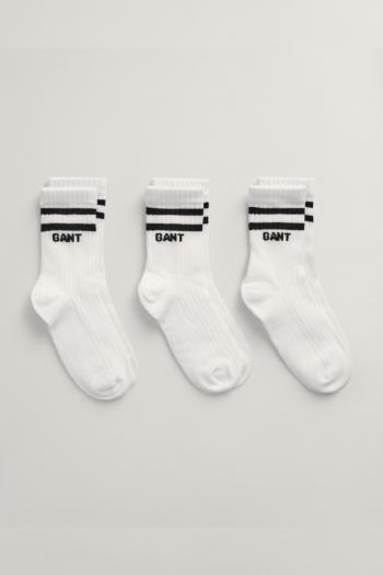 PONOŽKY GANT LOGO RIB SOCKS 3-PACK WHITE