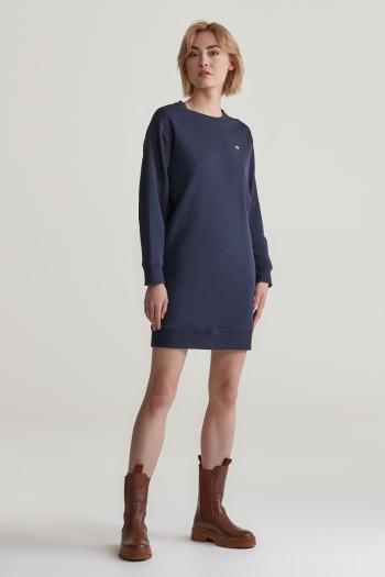 ŠATY GANT REL SHIELD C-NECK SWEAT DRESS EVENING BLUE