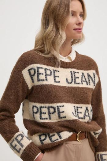 Svetr z vlněné směsi Pepe Jeans HELMI dámský, hnědá barva, PL702226