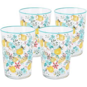Set 4 pahare Flowers & Fruits 510 ml , albastru, albastru