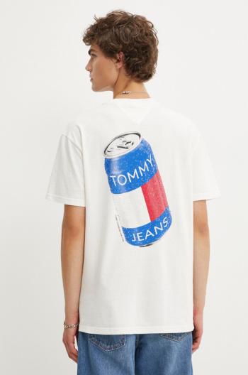 Bavlněné tričko Tommy Jeans béžová barva, s potiskem, DM0DM18548